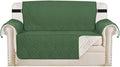 H.VERSAILTEX Reversible Loveseat Cover Furniture Protector Anti-Slip Water Resistant 2" Elastic Straps Couch Covers Pets Kids Fit Sitting Width Up to 46"(Love Seat: 75" x 90", Christmas Green/Beige)