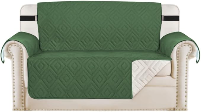 H.VERSAILTEX Reversible Loveseat Cover Furniture Protector Anti-Slip Water Resistant 2" Elastic Straps Couch Covers Pets Kids Fit Sitting Width Up to 46"(Love Seat: 75" x 90", Christmas Green/Beige)