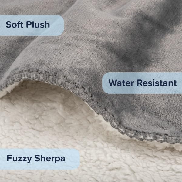 Waterproof Pet Blanket - 50x60-Inch Reversible Sherpa Fleece Throw Protects Couches, Cars, and Beds from Spills, Stains, and Fur by PETMAKER (Gray)