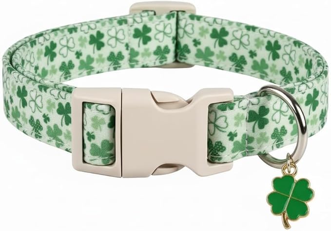 St. Patrick's Day Dog Collar, Cute Dog Collar with Green Clover Print for Small Dogs, Small Puppy Collar for Girl Dogs & Boy Dogs, S