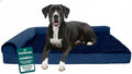 Furhaven Orthopedic Dog Bed for Large Dogs w/ Removable Bolsters & Washable Cover, For Dogs Up to 125 lbs - Plush & Velvet L Shaped Chaise - Deep Sapphire, Jumbo Plus/XXL