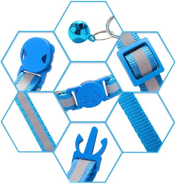 2 Pack Breakaway Cat Collars with Bells, Reflective Design and Claw Print Design, Safety Buckle Kitten Collars Adjustable from 7.5 to 12.5 Inches (Sky Blue)