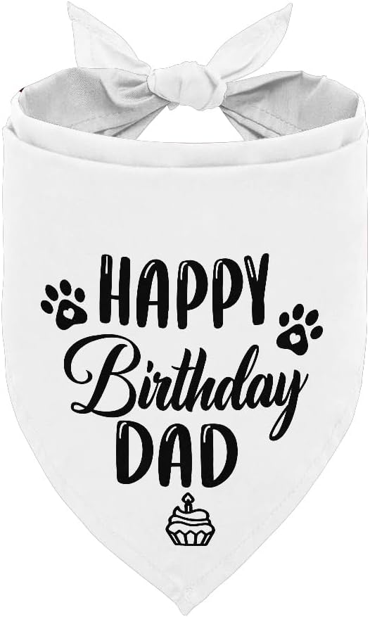 Dog Bandana for Happy Birthday Dad - Classical White Printing Pet Scarf Accessories - Gift for Dad's Birthday Party (K30)