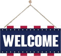 Welcome Sign for Front Door, Welcome Decor Wooden Hanging Sign, Patriotic American Theme Wall Hanging Decor, Funny Wooden Outdoor Front Door Decoration 13.8X6.9 inches