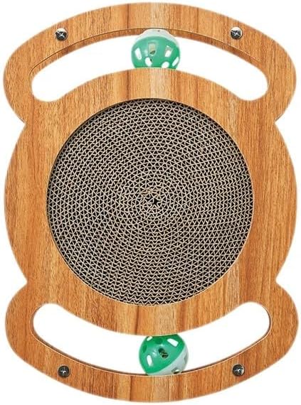 Cat Scratcher Interactive Toy, 12 x 8.6 inch Wooden Scratching Board with Jingle Balls, Indoor Cat Activity Center