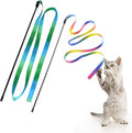 LASOCUHOO Interactive Cat Rainbow Wand Toys, Interactive Cat Teaser Wand String, Colorful Ribbon Charmer for Most Cats and Kittens - 2 PCS