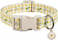 Cute Dog Collar, Yellow Plaid Dog Collar with White Floral Pattern, Spring Summer Design Floral Collar for Girls Boys Large Dogs