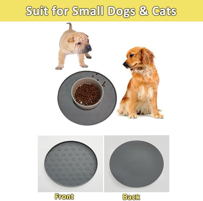Dog Food Mats - Waterproof Silicone Dog Mat for Food and Water, Pet Food Mat with Edges, Nonslip Pet Feeding Mat for Protecting Floors (2Pack Grey)