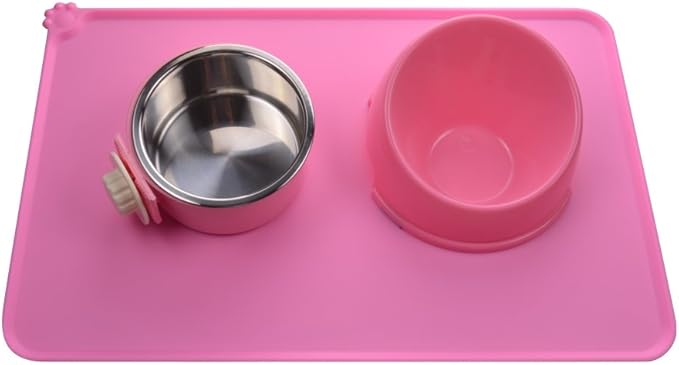 Dog Food Mat, Silicone Dog Cat Bowl Mat, Non Slip Pet Feeding Mat Waterproof Dog Placemat for Small Animals (18.5"x11.8", Pink)