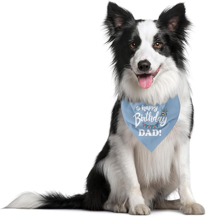 Happy Birthday Dog Bandana, Blue, Letter Print, 25 x 17 inch, Flannel, Bandana Neck, Dog, Kid, Modern, Unisex, Birthday, All Seasons