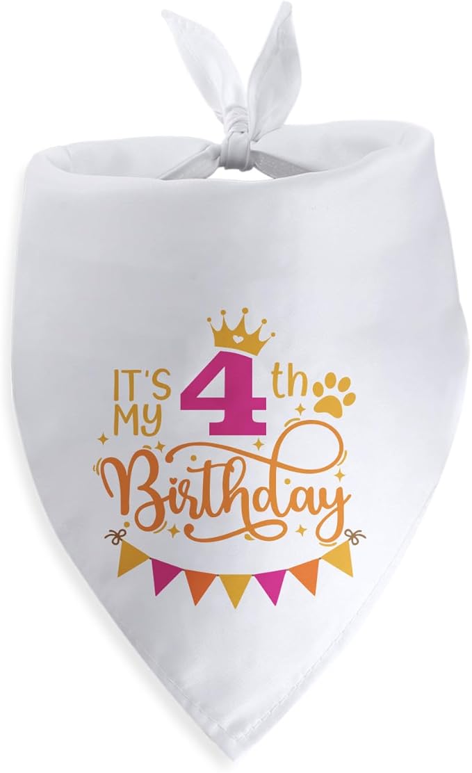 It's My 4th Birthday Dog Bandana Happy 4th Birthday Pet Triangle Scarf for Large Medium Small Dogs Four Years Old Gifts Photo Prop Pet Scarf Accessories Christmas Puppy Gifts