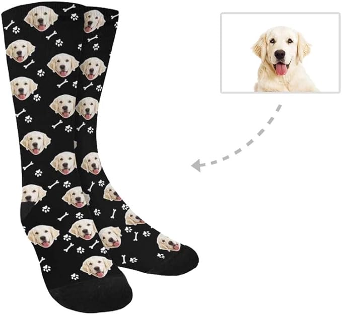 Custom Face Socks, Personalized Dog Lover Pet Photo Picture on Socks Unisex Athletic Crew Socks for Men Women