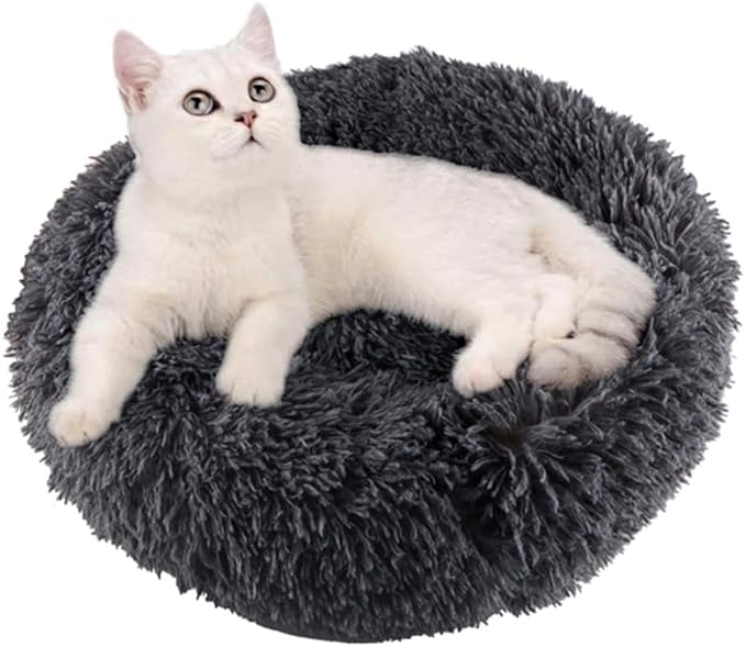 Donut Dog Bed Cat Bed Fluffy Calming Pet Bed Dog Round Bed Cat Round Bed Warm Kitten Nest Ideal for 3Kg Pet, Small, Dark Light