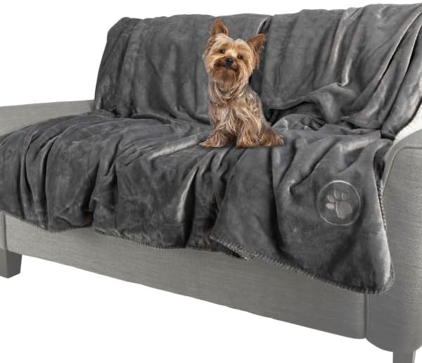 Waterproof Pet Blanket - 30x40-Inch Reversible Sherpa Fleece Throw Protects Couches, Cars, and Beds from Spills, Stains, and Fur by PETMAKER (Gray)