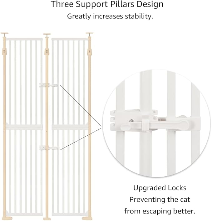 unipaws 75" High Extra Tall Cat Gate, Auto Closing and No Drilling Safety Gate for Doorway Hallway Stairs, Cat Dog Proof, Fit for 35"-38" Wide Opening, Indoor Use, White
