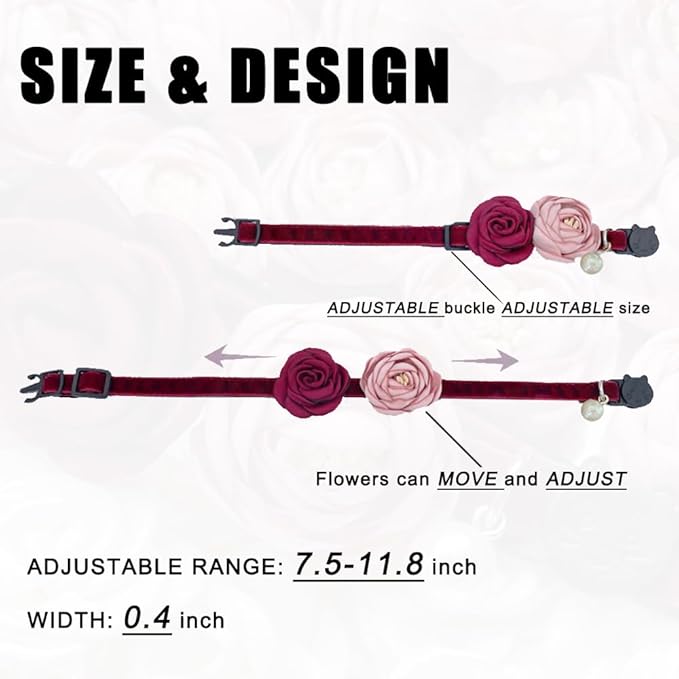 Fupo Cat Collar Breakaway with Flower for Girl Cats Kitten Puppy (Red)