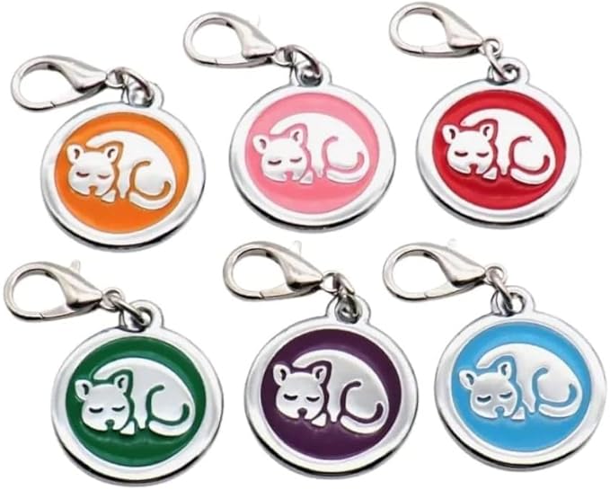 Personalized Pet ID Tags for Kittens and Cats - Custom cat Name tag and ID tag for Collar (Green, Sleeping Cat Round-Small)