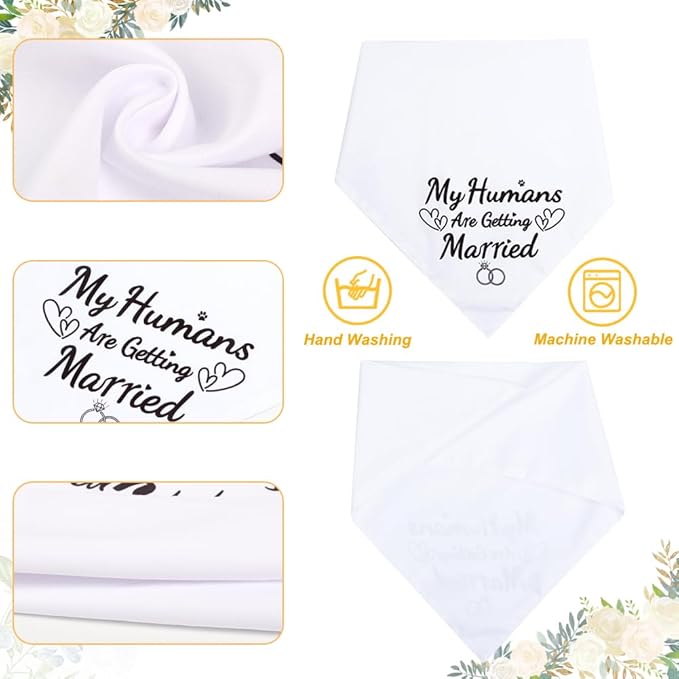 SZEE 2 Pack My Humans are Getting Married Dog Bandanas, Wedding or Engagement Gift for Couples, Dog Wedding Bandanas, Bridal Shower Gifts for Bride, Engagement Party Decorations (White & Black, S)