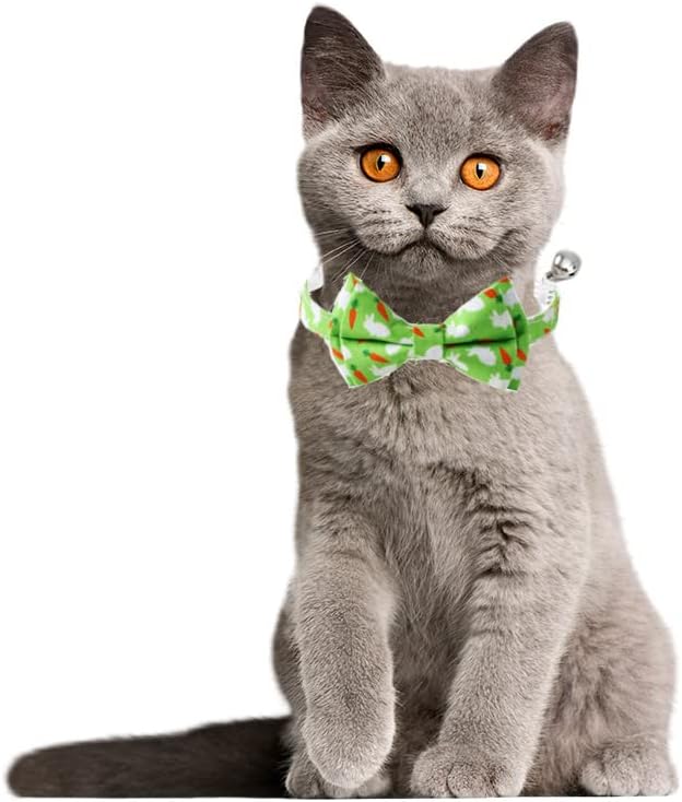 2-Pack Breakaway Cat Collars with Removable Double-Layer Bow Tie and Bell for Boy and Girl Cats,Safety Kitten Collars Suitable for Festivals and Daily. (Easter cat Collar style1)
