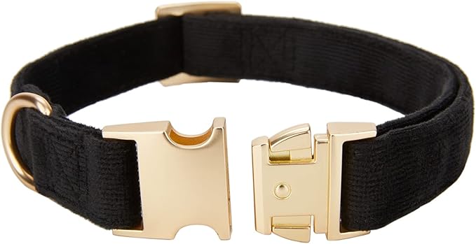 Soft Cotton Dog Collar with Metal Buckle Adjustable Heavy Duty Comfy Corduroy Collars for Small Medium Large Dogs,Black,Small