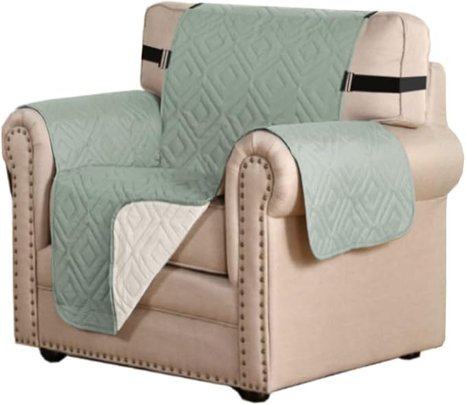 H.VERSAILTEX Reversible Chair Cover Furniture Protector Anti-Slip Couch Cover Water Resistant 2" Elastic Straps Chair Slipcover Pets Fit Sitting Width Up to 21" (Chair:75" x 65", Desert Sage/Beige)