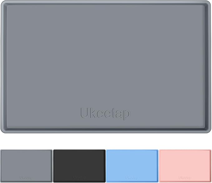 Extra Thick Silicone Mat Waterproof with Raised Edge 34" x 22", Under Sink Mat for Kitchen & Bathroom, Kitchen Cabinet Liner, Multi-Purpose for Storage & Protection, Gray