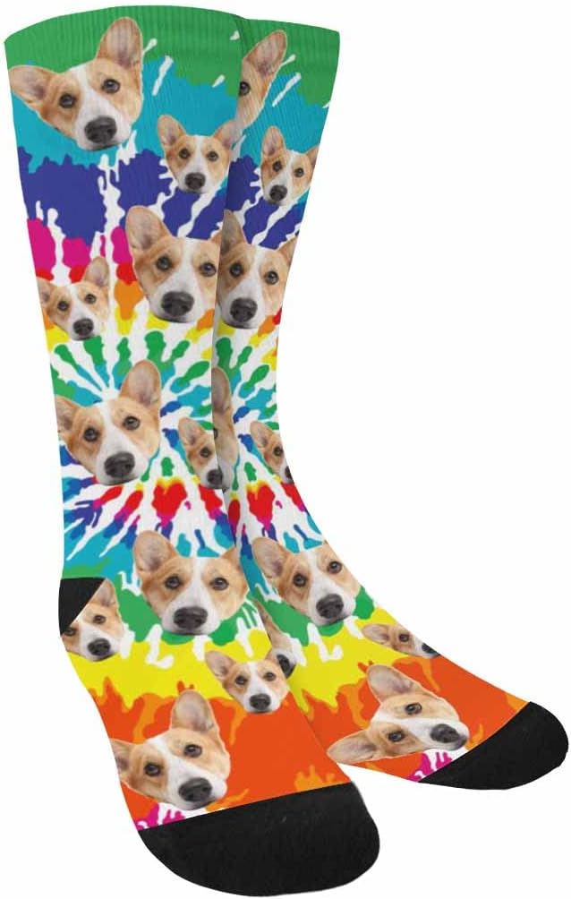 Custom Face Socks, Personalized Dog Lover Pet Photo Picture on Socks Unisex Athletic Crew Socks for Men Women