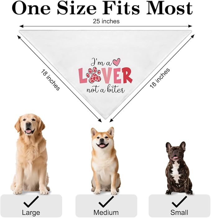 I'm a Lover Not A Biter Funny Dog Bandana, Cute Valentine's Day Dog Bandana, Love Hearts Pet Scarf Accessories for Dogs Boys Girls, Pink Valentine's Day Birthday Gifts for Pet Mom Dad