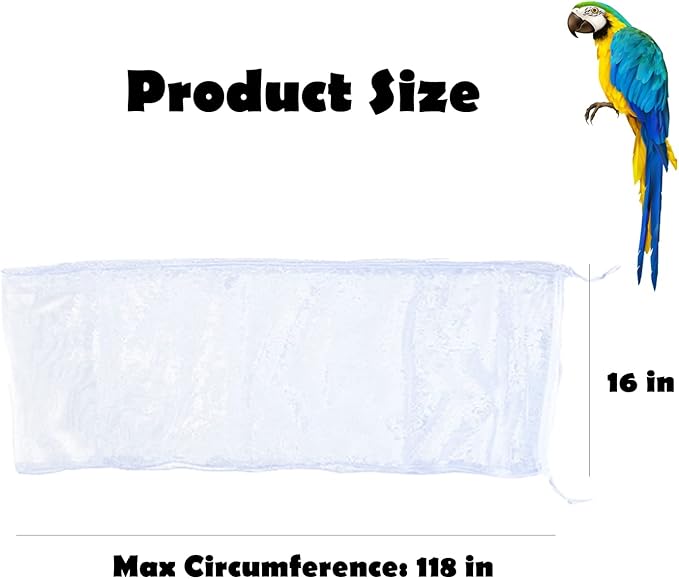 Bird Cage Seed Catcher, Large Airy Gauze Seeds Bird Cage Cover Guard Adjustable Bird Cage Cover Birdcage Seed Feather Catcher Universal Birdcage Parrot Bird Nylon Mesh Net Cover(L-118x16 in, White)