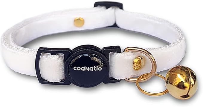 Safety Quick Release Cat Collars,Double Velvet with Bell Available in a Range Colors,Perfect for Your Kitty, Adjustable 20-30 cm (20-30cm, White)