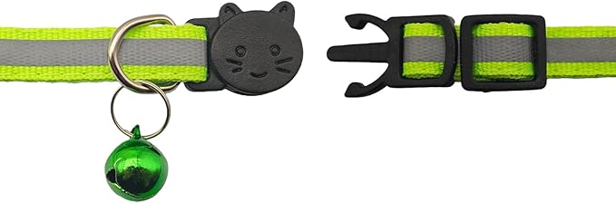 14 Pack Breakaway Cat Collar with Bell, Reflective Kitten Collar for Girl Boy Cats, Safety Buckle Adjustable 7.5-12.5 Inch, 0.4 Inch Width Lightweight, Pet Gifts (Fluorescent Green)