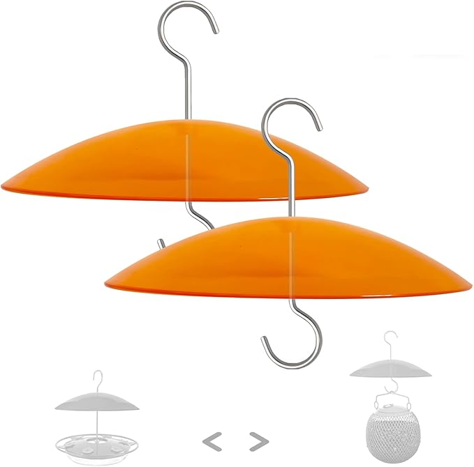 Small Rain Cover for Bird Feeder - Mini Orange Yellow 8" X 2 PC Hanging Weather Guard Protective Dome - Dia. 20CM