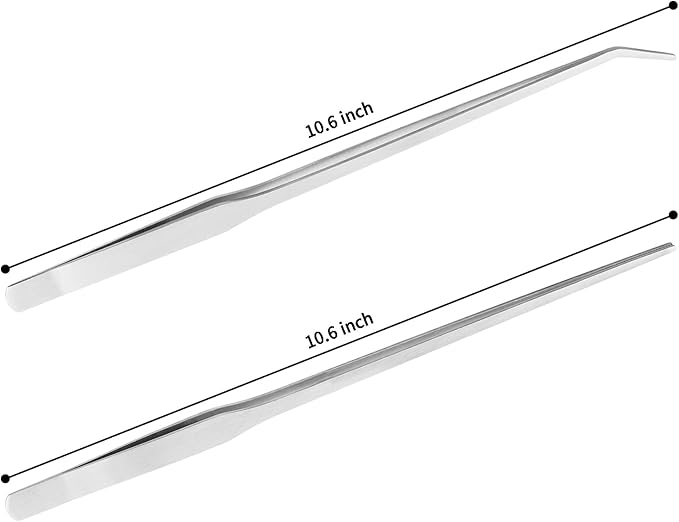 2PCS Long Aquarium Tweezers - 10.6" Straight and Curved Tweezers, Stainless Steel Reptile Feeding tongs, Terrarium Aquascape Tools Feeder for Lizards, Bearded Dragon Snake Tank Accessories