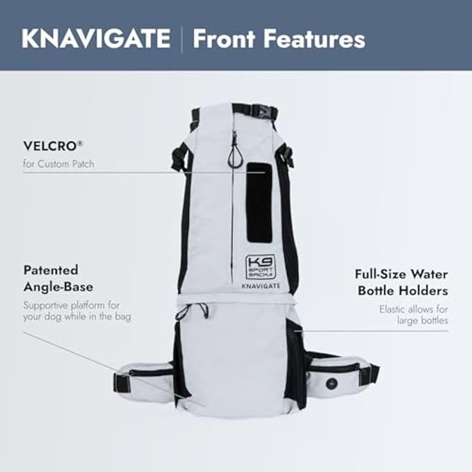 K9 Sport Sack Knavigate - X-Small, Lunar Rock - Ideal for Dogs with 9-12” Back Length - Adjustable, Backpack-Style Carrier with Internal Frame & Padded Hip Belt