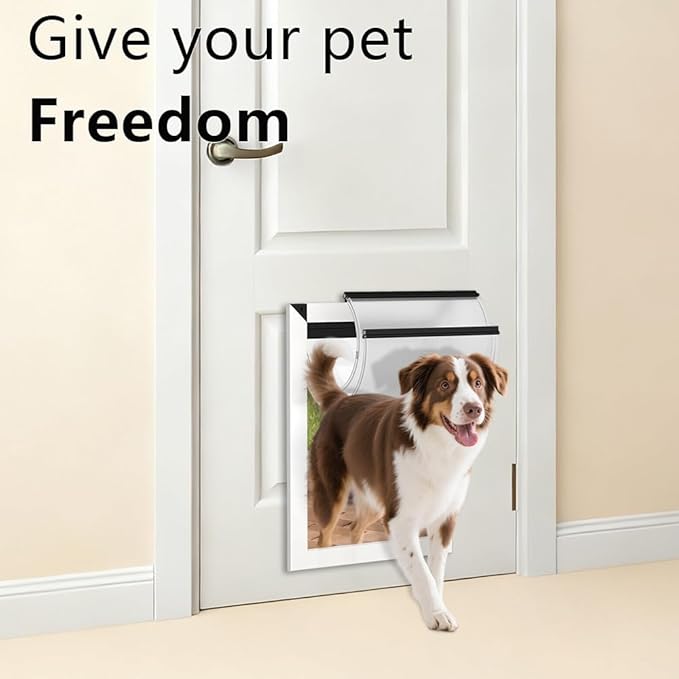 [MAVRICPOWER] Aluminum Large Dog Door for Extreme Weather, Doggie Door with 2 Sliding Lock Panels, Doggy Door for Dogs Up to 80 lbs
