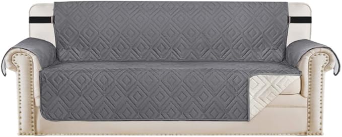 Reversible Sofa Slipcover Furniture Protector Water Resistant 2 Inch Wide Elastic Straps Sofa Cover Couch Covers Pets Kids Fit Sitting Width Up to 66" (Sofa: 75" x 110", Gray/Beige)