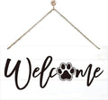 Welcome Sign for Front Door, Welcome Decor Wooden Hanging Sign for Wall Decor, Cat's Paw Pattern Wall Signs, Rustic Funny Wooden Outdoor Front Door Hanging Decoration 13.8X6.9 inches