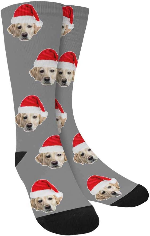 Custom Face Socks, Personalized Dog Lover Pet Photo Picture on Socks Unisex Athletic Crew Socks for Men Women