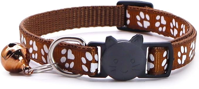 Reflective Cat Collars Breakaway with Bell 2-Pack Girl Boy Pet Kitten Collar with Star Moon Patetrn Adjustable 7.5-12.5 Inch (Brown)