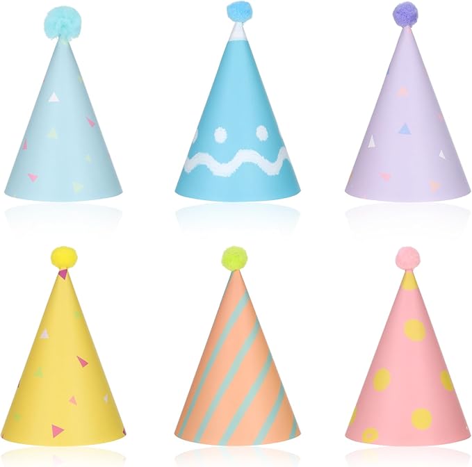 6 Pcs Birthday Hats for Dog/Cat, Mini Party Hats for Stuffed Animals, Adjustable Birthday Party Hat, Pet Accessories for Dolls, Dog, Cat, Small Animals (Multi-Color)