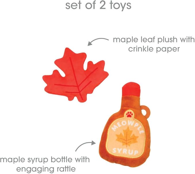 Pearhead Fall Maple Leaf Cat Toy Set – 2-Pack Crinkle and Catnip Teaser Toys for Thanksgiving, Autumn Interactive Play, Kitten Chase Exercise Gift