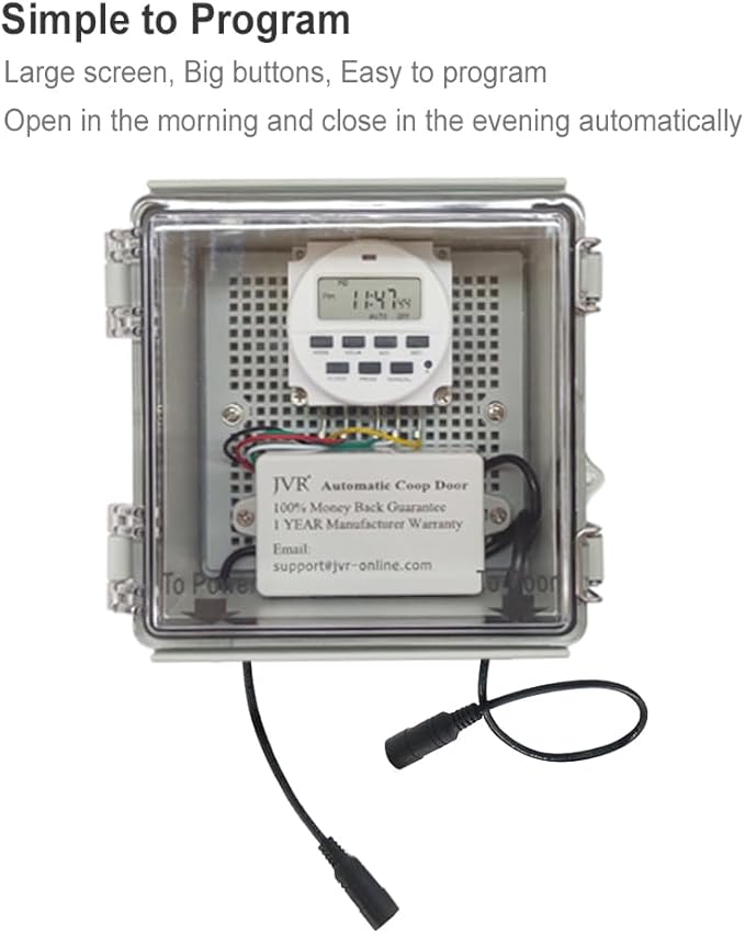 JVR Automatic Chicken Coop Door Opener with Timer, Programmable, Aluminum Coops Doors, Electric Run Automatic Chicken Door Auto Opener, Actuator Motor, Anti-Pinch Auto Reopen & Stop Safety