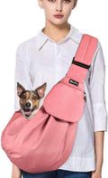 SlowTon Dog Carrier Sling - Thick Padded Shoulder Strap Adjustable Dog Carriers for Small Dogs, Puppy Carrier Purse for Pet Cat with Front Zipper Pocket Safety Belt Machine Washable (Pink M)