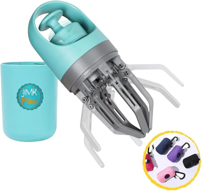Pooper Scooper for Dog – Portable Dog Poop Holder with Waste Bag Pouch, Doggy Yard Trash Picker Upper, Small & Large Dogs Poop Scoop with Claw Pickup Tool, Travel Pet Accessories for Walking