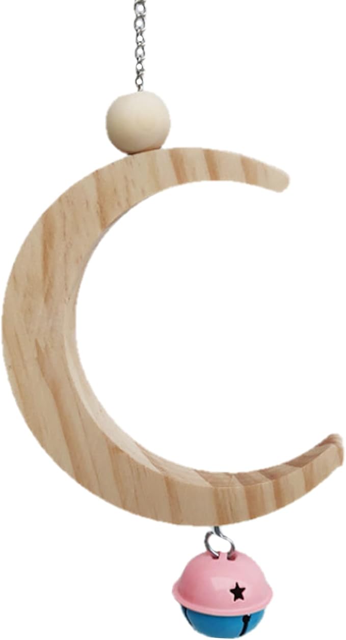 Parakeet Wood Swing Moon Shaped Hanging Ring Bird Branch Chew Parrot Toys (Small)