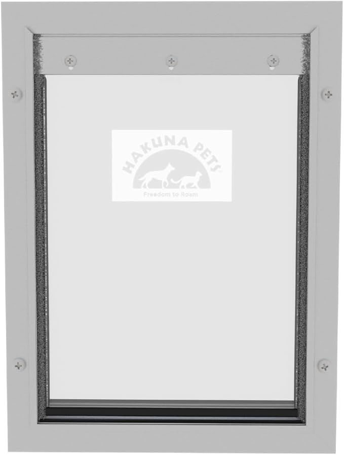 Hakuna Pets Deluxe Aluminum Pet, Cat and Dog Door with 2-Way Locking Panel for Screens, Doors and Walls up to 2.8" Thick, Medium, Silver