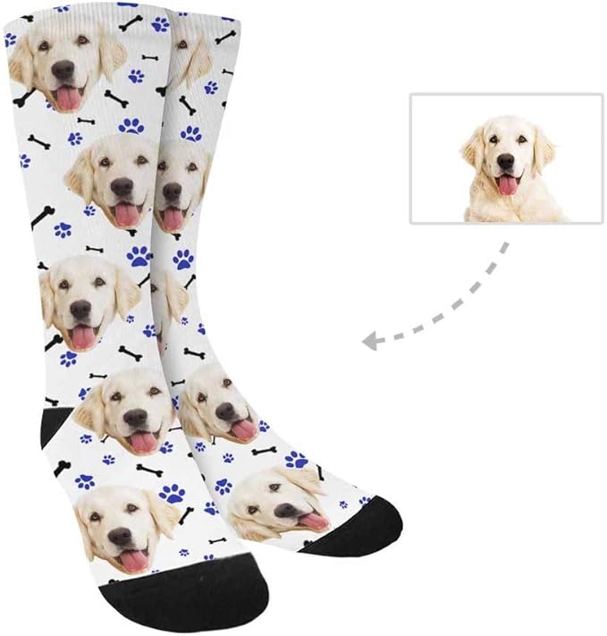 Custom Face Socks, Personalized Dog Lover Pet Photo Picture on Socks Unisex Athletic Crew Socks for Men Women