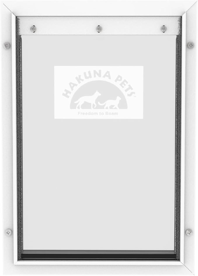 Hakuna Pets Deluxe Aluminum Pet, Cat and Dog Door with 2-Way Locking Panel for Screens, Doors and Walls up to 2.8" Thick, Large, White