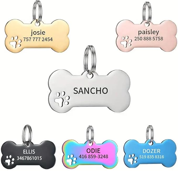 Engraved Tags Personalized for Pets, BUGMKCS Customized Pet Supplies with Name & Number, Hollow Cute Cat/Dog Id Tag Personalized, Gifts for Large/Small Dogs/Puppy, Stainless Steel Pet Accessories