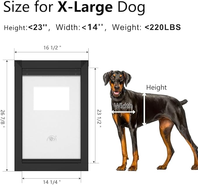 [MAVRICPOWER] Aluminum Extra Large Dog Door with 2 Sliding Lock Panels, XL Doggy Door for Door with Adjustable Tunnel, Never Rust Pet Door for Dogs Up to 220 lbs
